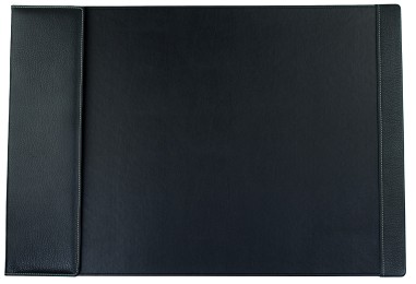 Schreibunterlage 65x45 mit Klappleiste inkl. Block + Kalender 2026/2027 PREMIUM LEDER SOFT GRAIN schwarz (genarbt)