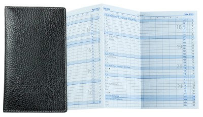 Leporello Faltkalender deutsch 2026 PREMIUM LEDER SOFT GRAIN schwarz (genarbt)