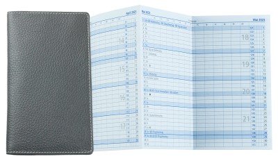 Leporello Faltkalender deutsch 2026 PREMIUM LEDER SOFT GRAIN grau (genarbt)