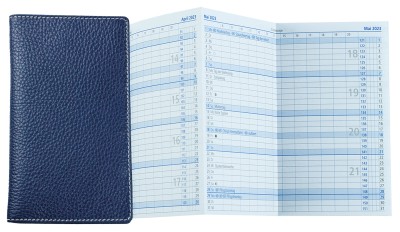 Leporello Faltkalender deutsch 2026 PREMIUM LEDER SOFT GRAIN blau (genarbt)
