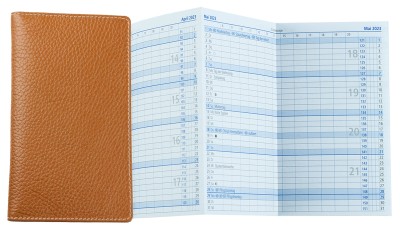 Leporello Faltkalender deutsch  2026 PREMIUM LEDER SOFT GRAIN hellbraun (genarbt)