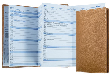 Leporello Faltkalender deutsch 2027 PREMIUM LEDER SOFT GRAIN hellbraun (genarbt)