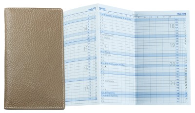 Leporello Faltkalender deutsch 2026 PREMIUM LEDER SOFT GRAIN taupe (genarbt)