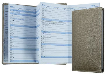 Leporello Faltkalender deutsch 2027 PREMIUM LEDER SOFT GRAIN taupe (genarbt)