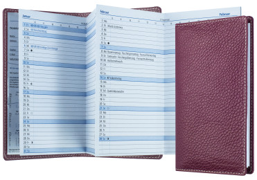 Leporello Faltkalender deutsch 2027 PREMIUM LEDER SOFT GRAIN aubergine (genarbt)