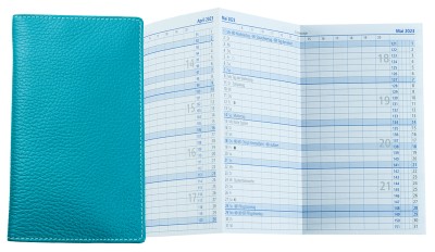 Leporello Faltkalender deutsch 2026 PREMIUM LEDER SOFT GRAIN türkis (genarbt)