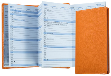 Leporello Faltkalender deutsch 2027 PREMIUM LEDER SOFT GRAIN orange (genarbt)