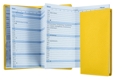 Leporello Faltkalender deutsch 2027 PREMIUM LEDER SOFT GRAIN gelb (genarbt)
