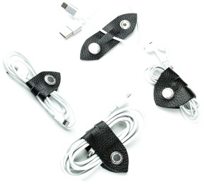 Kabel Organizer Set - Kabelbinder 4-teilig PREMIUM LEDER Soft Grain schwarz
