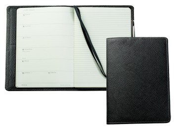 Kalenderbuch DIN A5 für das Jahr 2026 PREMIUM LEDER SOFTGRAIN schwarz (genarbt)