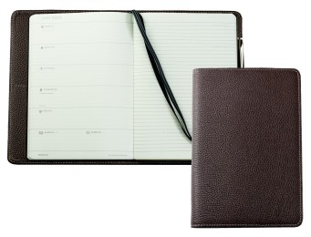 Kalenderbuch DIN A5 für das Jahr 2026 PREMIUM LEDER SOFTGRAIN dunkelbraun (genarbt)