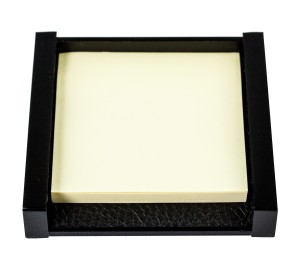 Haftnotiz Post It Spender - ACRYL schwarz Kombination mit PREMIUM LEDER SOFTGRAIN schwarz (genarbt)
