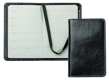 Pocket Kalenderbuch DIN A6 2026 PREMIUM LEDER VINTAGE Anilin schwarz