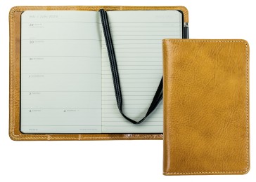 Pocket Kalenderbuch DIN A6 2026 PREMIUM LEDER VINTAGE Anilin cuoiobraun
