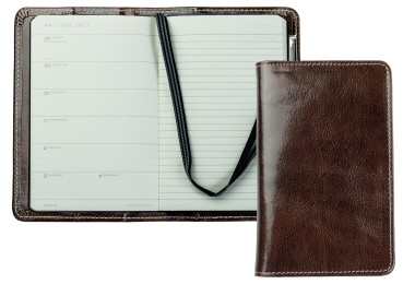 Pocket Kalenderbuch DIN A6 2026 PREMIUM LEDER VINTAGE Anilin marronebraun