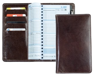 Taschenkalender mit Spiralbindung 2026 in PREMIUM LEDER VINTAGE Anilin marronebraun