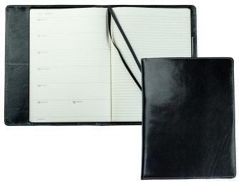 Kalenderbuch DIN B5 für das Jahr 2026 PREMIUM LEDER VINTAGE schwarz (glatt)