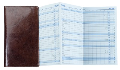 Leporello Faltkalender deutsch 2026 PREMIUM LEDER VINTAGE marronebraun