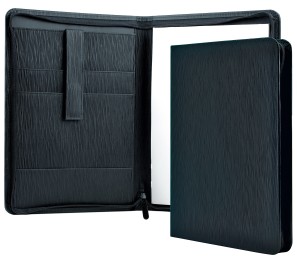 RV-Schreibmappe DIN A4 mit iPad Fach PREMIUM LEDER MANHATTAN schwarz mit Paglia Narbung