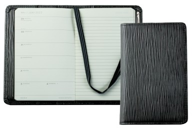 Pocket Kalenderbuch DIN A6 2026 PREMIUM LEDER MANHATTAN schwarz mit Paglia Narbung