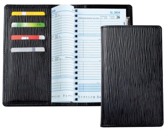 Taschenkalender mit Spiralbindung 2026 in PREMIUM LEDER MANHATTAN Paglia schwarz