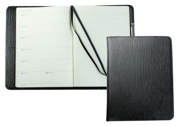 Kalenderbuch DIN B5 für das Jahr 2026 PREMIUM LEDER MANHATTAN schwarz mit Paglia Narbung