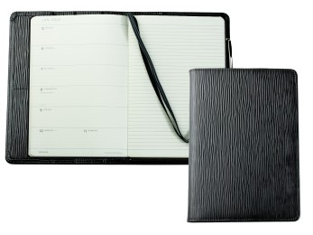 Kalenderbuch DIN A5 für das Jahr 2026 PREMIUM LEDER MANHATTAN Paglia schwarz