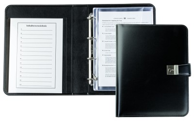 Dokumentenmappe DIN A4 / DIN A4+ mit Ringmechanik & Schloss | Echtleder | CAMBRIDGE schwarz