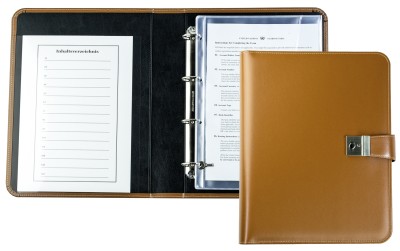 Dokumentenmappe DIN A4 / DIN A4+ mit Ringmechanik & Schloss | Echtleder | CAMBRIDGE hellbraun