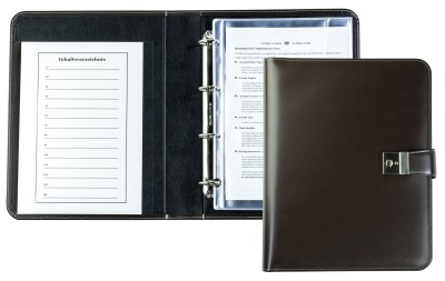 Dokumentenmappe DIN A4 / DIN A4+ mit Ringmechanik & Schloss | Echtleder | CAMBRIDGE dunkelbraun