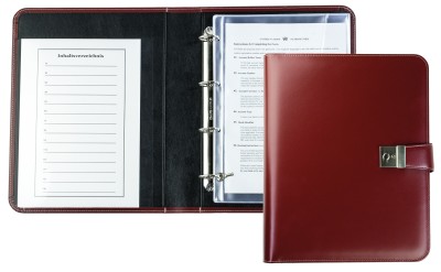 Dokumentenmappe DIN A4 / DIN A4+ mit Ringmechanik & Schloss | Echtleder | CAMBRIDGE rot