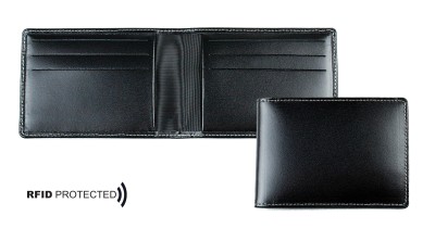 Kartenetui mit 6 Kartenfächer CAMBRIDGE Top Grain Rindspaltleder schwarz - RFID Protected