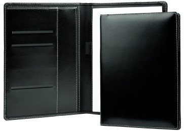 Schreibmappe DIN A5, incl. Memoblock CAMBRIDGE Top Grain Leder mit heller Kontrastnaht schwarz