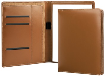 Schreibmappe DIN A5, incl. Memoblock CAMBRIDGE Top Grain Leder mit heller Kontrastnaht hellbraun