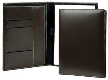 Schreibmappe DIN A5, incl. Memoblock CAMBRIDGE Top Grain Leder mit heller Kontrastnaht dunkelbraun