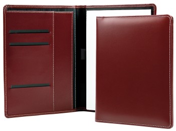 Schreibmappe DIN A5, incl. Memoblock CAMBRIDGE Top Grain Leder mit heller Kontrastnaht rot