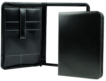 Reißverschluss Schreibmappe DIN A4, incl. Memoblock CAMBRIDGE Top Grain Rindleder schwarz