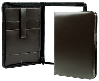 Reißverschluss Schreibmappe DIN A4, incl. Memoblock CAMBRIDGE Top Grain Rindleder dunkelbraun