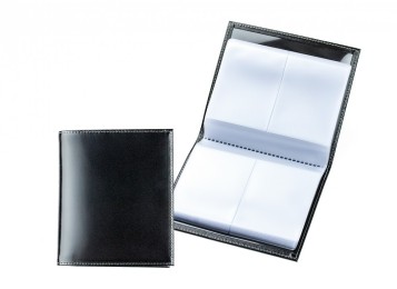 Visitenkartensammler mit 48 Klarsichthüllen CAMBRIDGE Top Grain Rindspaltleder mit heller Kontrastnaht schwarz