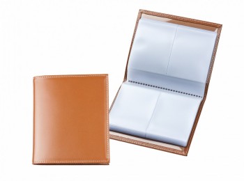 Visitenkartensammler mit 48 Klarsichthüllen CAMBRIDGE Top Grain Rindspaltleder mit heller Kontrastnaht hellbraun