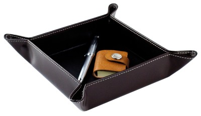 Taschenleerer / Utensilienschale CAMBRIDGE Top Grain Rindspaltleder mit heller Kontrastnaht dunkelbraun