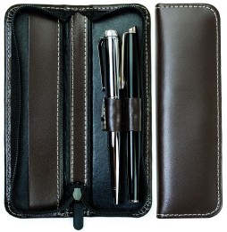 RV-Schreibgeräteetui DUO - CAMBRIDGE Top Grain Leder - dunkelbraun
