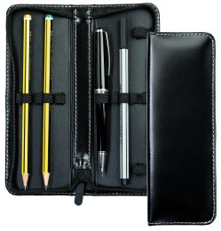 Lehrer Stifteetui mit Reißverschluss 10 + 2 - CAMBRIDGE Top Grain Leder - schwarz