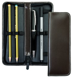 Lehrer Stifteetui mit Reißverschluss 10 + 2 - CAMBRIDGE Top Grain Leder - dunkelbraun