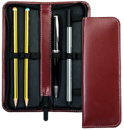 Lehrer Stifteetui mit Reißverschluss 10 + 2 - CAMBRIDGE Top Grain Leder - rot