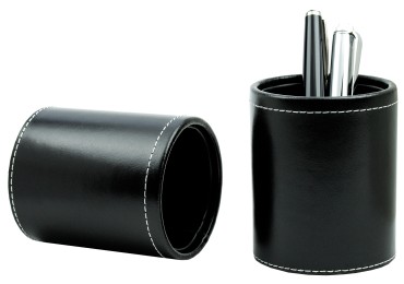 Stifteköcher rund CAMBRIDGE Top Grain Rindspaltleder mit heller Kontrastnaht schwarz