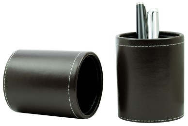 Stifteköcher rund CAMBRIDGE Top Grain Rindspaltleder mit heller Kontrastnaht dunkelbraun