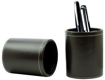 Stifteköcher rund CAMBRIDGE Top Grain Rindspaltleder mit heller Kontrastnaht dunkelbraun