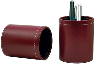 Stifteköcher rund CAMBRIDGE Top Grain Rindspaltleder mit heller Kontrastnaht rot Format ca. 7,5 x 9 cm hoch
