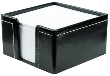 Zettelkasten mit 500 Blatt Papier CAMBRIDGE Top Grain Rindspaltleder mit heller Kontrastnaht schwarz